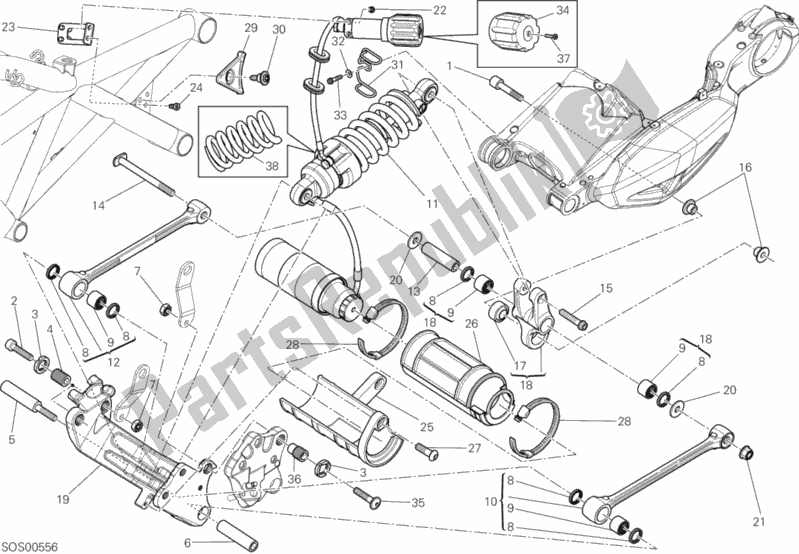All parts for the Rear Shock Absorber of the Ducati Diavel Diesel Thailand 1200 2017